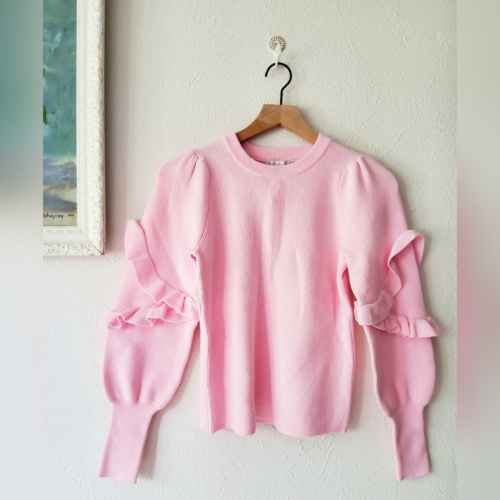 DESIGN HISTORY Pink Ruffle Sleeve Knit Sweater Sz. S - NWT